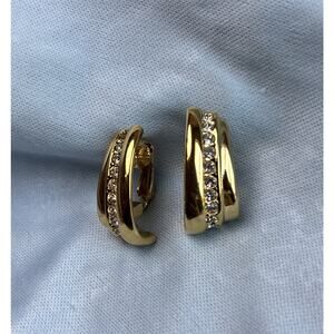 VINTAGE AVON CRYSTAL RHINESTONE GOLD TONE DROP CLIP ON EARRINGS‎